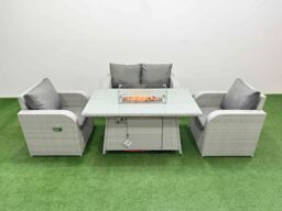 Fimous Light Grey PE Wicker Rattan Garden Furniture Set Sofa Set Reclining Chair Firepit Dining Table 4 Seater - thumbnail 2