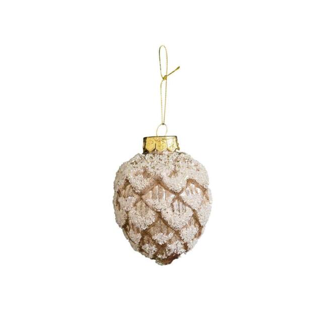 Melody Maison Neutral Sequin Frosted Pine Cone Bauble Decoration - 8cm in Brown - image 1