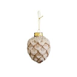 Melody Maison Neutral Sequin Frosted Pine Cone Bauble Decoration - 8cm in Brown