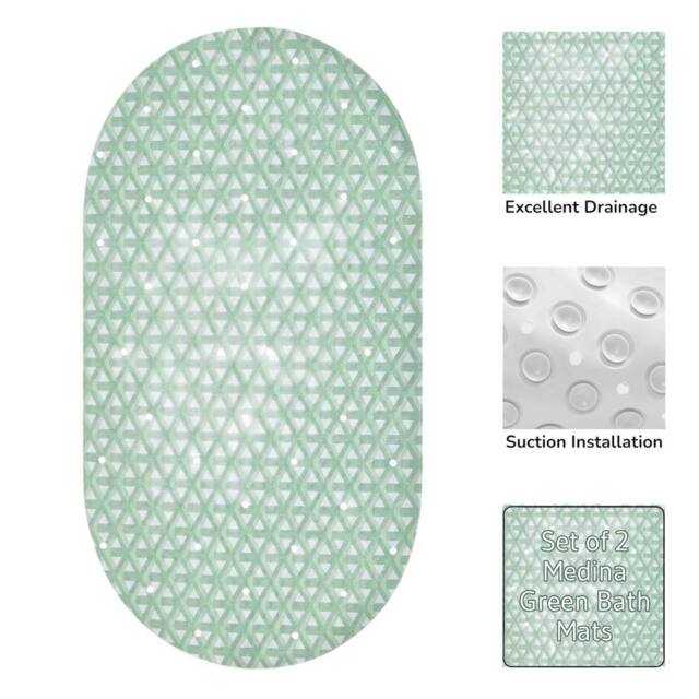 Showerdrape Medina Anti Slip PVC Bath Mat 69cm x 36cm - 2 Set in Green - Size: 69 cm x 36 cm - image 1