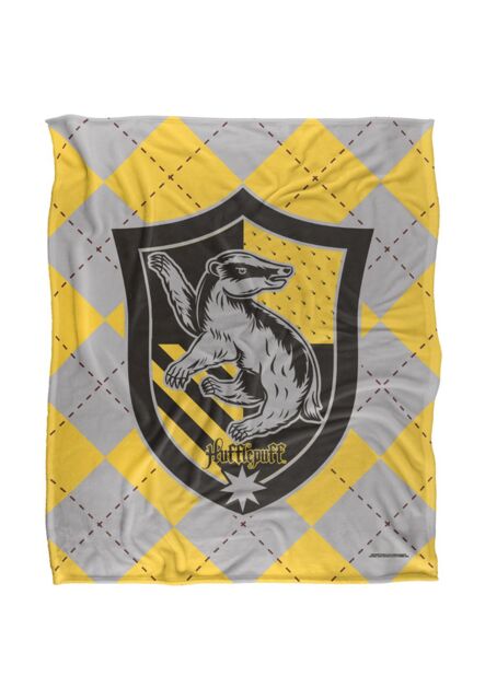 Warner Brothers Harry Potter Hufflepuff Plaid Sigil Blanket 152 x 127 cm in White - image 1