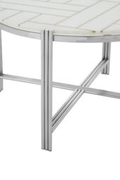 Orsina Silver Finished Coffee Table, Round Table, White Marble Topped Center Table, Accent Table For Outdoor Patio - thumbnail 5