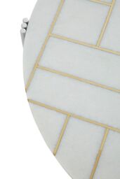 Orsina Silver Finished Coffee Table, Round Table, White Marble Topped Center Table, Accent Table For Outdoor Patio - thumbnail 3