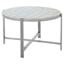Orsina Silver Finished Coffee Table, Round Table, White Marble Topped Center Table, Accent Table For Outdoor Patio - thumbnail 2