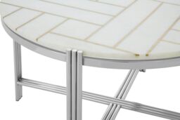 Orsina Silver Finished Coffee Table, Round Table, White Marble Topped Center Table, Accent Table For Outdoor Patio - thumbnail 4