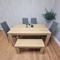 KOSY KOALA Oak Effect Dining Table Set With 4 Grey Chairs & Bench Dining Room Furniture in Brown - thumbnail 3