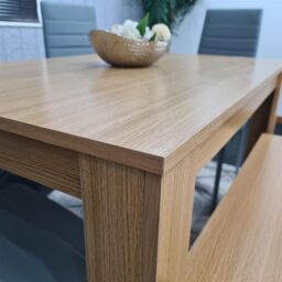 KOSY KOALA Oak Effect Dining Table Set With 4 Grey Chairs & Bench Dining Room Furniture in Brown - thumbnail 8