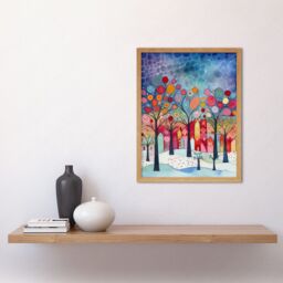 "Artery8 Wall Art Print Winter Abstract Village Folk Art Framed in Light Oak - Size: W12"" x H16""" - thumbnail 2