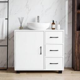 VOGREX Bathroom Under Sink Storage Cabinet Basin Shelf Unit in White - thumbnail 4