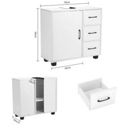 VOGREX Bathroom Under Sink Storage Cabinet Basin Shelf Unit in White - thumbnail 2