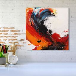 "Warren Reed - Designer Fiery Waves: Abstract Motion Canvas - Size: W16"" x H16""" - thumbnail 1