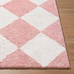 Livabliss Fossay Shag-Washable Pink Ivory Modern High Pile Diamond Pattern Rug - Size: 160 cm x 215 cm - thumbnail 5