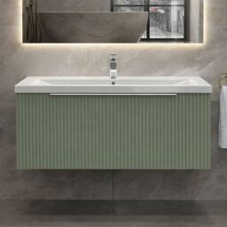 Balterley Fluted Wall Hung 1 Drawer Vanity Basin Unit & Basin 800mm, Satin Green - thumbnail 9