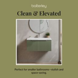 Balterley Fluted Wall Hung 1 Drawer Vanity Basin Unit & Basin 800mm, Satin Green - thumbnail 7