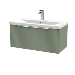 Balterley Fluted Wall Hung 1 Drawer Vanity Basin Unit & Basin 800mm, Satin Green - thumbnail 1