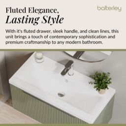Balterley Fluted Wall Hung 1 Drawer Vanity Basin Unit & Basin 800mm, Satin Green - thumbnail 4
