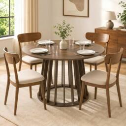 HOMCOM Modern Dining Table for 4-6 People 120 cm Light Walnut - thumbnail 1