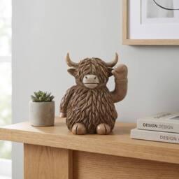 Garden Greatness Waving Happy Highland Cow Ornament - Size: 1 Pack - thumbnail 1