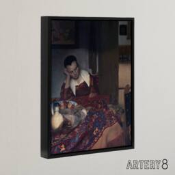 "Artery8 A Maid Asleep Portrait Painting Vermeer Vintage Framed Canvas Wall Art - Size: W12"" x H16""" - thumbnail 2