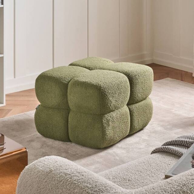 Wyld and Coco Boucle Square Pouffe 60x60cm Green - Size: 60x60 cm - image 1