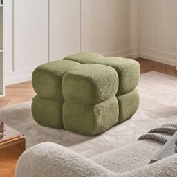 Wyld and Coco Boucle Square Pouffe 60x60cm Green - Size: 60x60 cm - thumbnail 1
