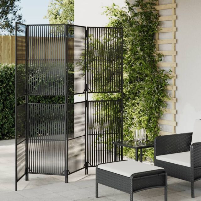 Berkfield Home Room Divider 4 Panels Black Poly Rattan - image 1