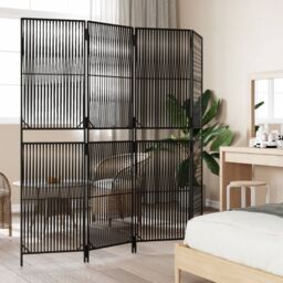 Berkfield Home Room Divider 4 Panels Black Poly Rattan - thumbnail 3