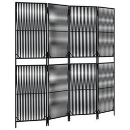 Berkfield Home Room Divider 4 Panels Black Poly Rattan - thumbnail 2