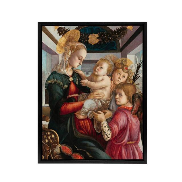 "Artery8 Madonna & Child with Angels Botticelli Framed Canvas Wall Art - Size: W12"" x H16""" - image 1