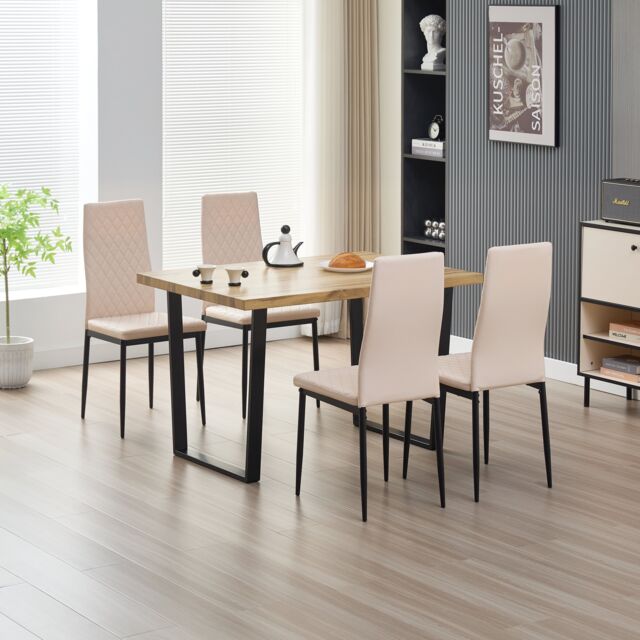 Outdoor Living Colorado Dining Table with 4 Champaigne Emily Leather Chairs in Natural - image 1