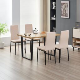 Outdoor Living Colorado Dining Table with 4 Champaigne Emily Leather Chairs in Natural - thumbnail 1