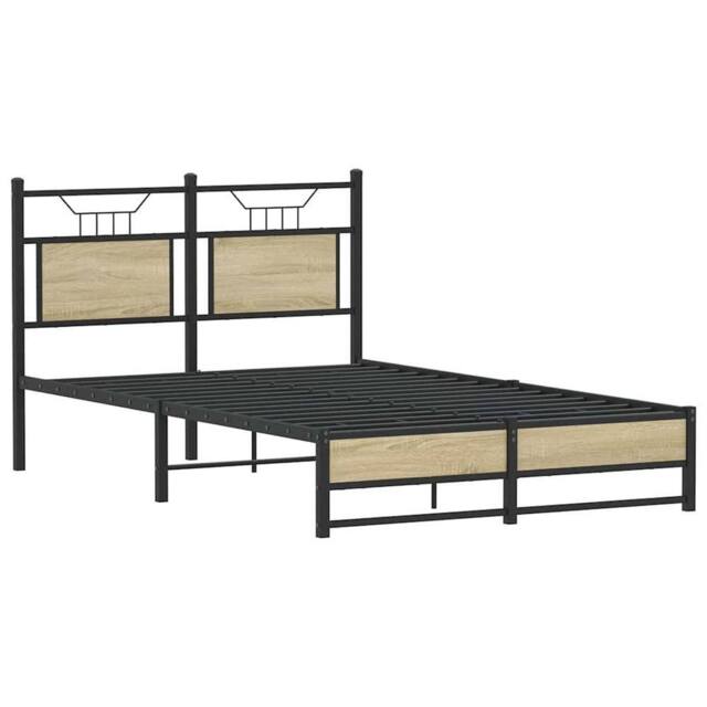 Berkfield Home Decorative Bed Frame w/Drawers Frame Smoked Oak 120x190 cm Small in Natural - Size: Small Double - image 1