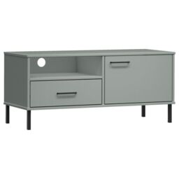 Berkfield Home TV Cabinet with Metal Legs Grey Solid Wood Pine OSLO - thumbnail 2