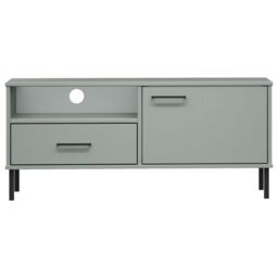 Berkfield Home TV Cabinet with Metal Legs Grey Solid Wood Pine OSLO - thumbnail 4