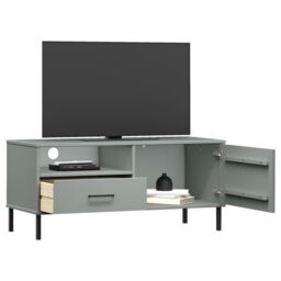 Berkfield Home TV Cabinet with Metal Legs Grey Solid Wood Pine OSLO - thumbnail 3