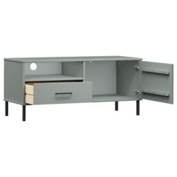 Berkfield Home TV Cabinet with Metal Legs Grey Solid Wood Pine OSLO - thumbnail 5