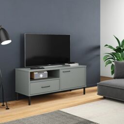Berkfield Home TV Cabinet with Metal Legs Grey Solid Wood Pine OSLO