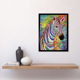 "Artery8 Wall Art Print Folk Art Zebra Colourful Flower Boho Art Framed in Black - Size: W12"" x H16""" - thumbnail 2