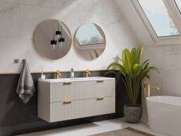 Vente-unique Ribbed Suspended Bathroom Unit - Beige - W120 Cm - ZEVARA - thumbnail 2