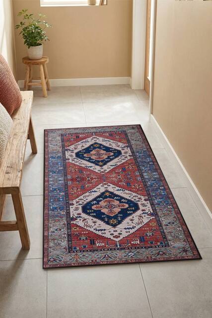 Living and Home Bohemian-Inspired Non-Slip Runner Rug in Red - Size: 50 cm x 120 cm - image 1