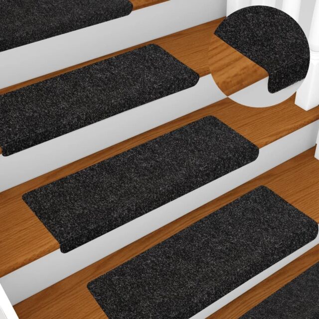 Berkfield Home Stair Mats 5 pcs Black 65x21x4 cm Needle Punch - Size: Medium - image 1