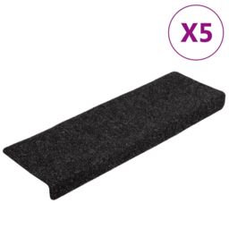 Berkfield Home Stair Mats 5 pcs Black 65x21x4 cm Needle Punch - Size: Medium - thumbnail 2