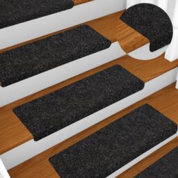 Berkfield Home Stair Mats 5 pcs Black 65x21x4 cm Needle Punch - Size: Medium - thumbnail 1