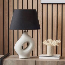 Ruma Artistic Abstract Boho Ceramic Table Lamp Neutral Mutted Tones in Cream - thumbnail 1