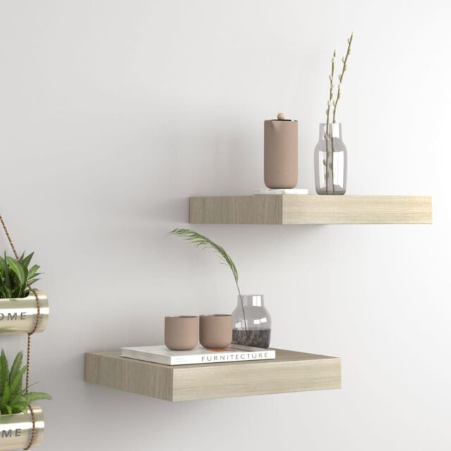 Berkfield Home Floating Wall Shelves 2 pcs Oak 23x23.5x3.8 cm MDF in Brown - image 1