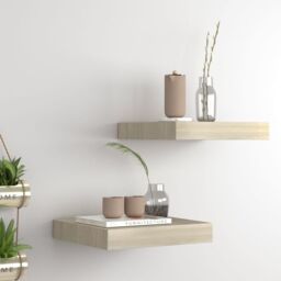 Berkfield Home Floating Wall Shelves 2 pcs Oak 23x23.5x3.8 cm MDF in Brown - thumbnail 1