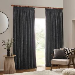 Yard Heavy Chenille Blackout Pencil Pleat Curtain Pair in Charcoal - Size: 229 cm width x 229 cm drop - thumbnail 2
