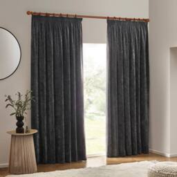 Yard Heavy Chenille Blackout Pencil Pleat Curtain Pair in Charcoal - Size: 229 cm width x 229 cm drop - thumbnail 5