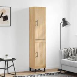 Berkfield Home Highboard Sonoma Oak 34.5x34x180 cm Engineered Wood in Light Tan - thumbnail 2