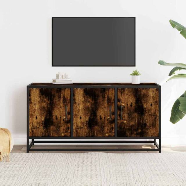 Berkfield Home TV Cabinet Smoked Oak 100x35x50 cm Engineered Wood & Metal in Brown - Size: 100 x 35 x 50 cm